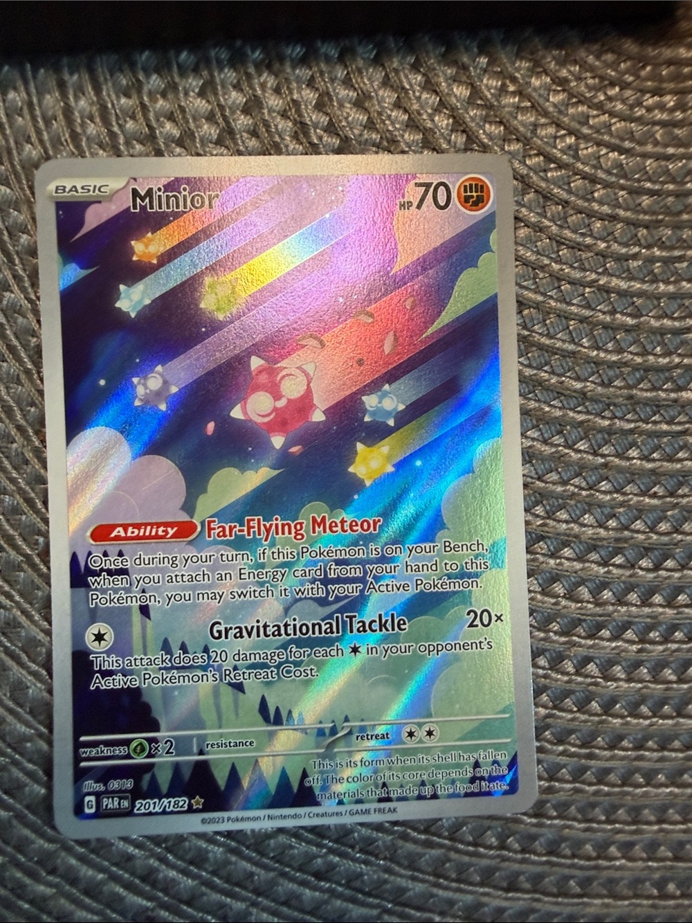 Pokemon Minior Holofoil Trading Card - Pink, Blue, Yellow